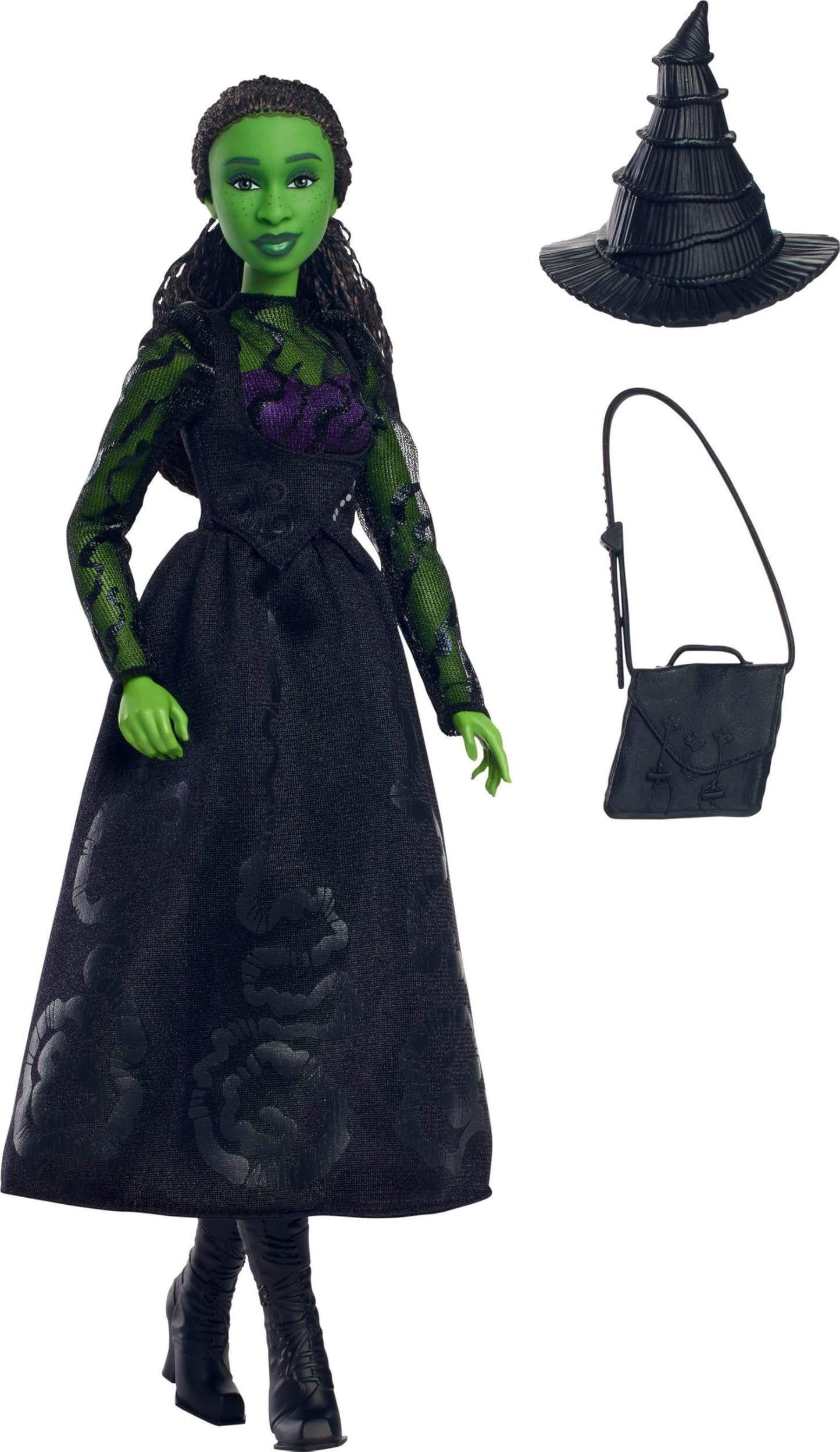 Mattel Universal Wicked Elphaba Fashion Doll & Accessories with Green Skin, Braided Black Hair, Posability & Removable Ballroom Look
