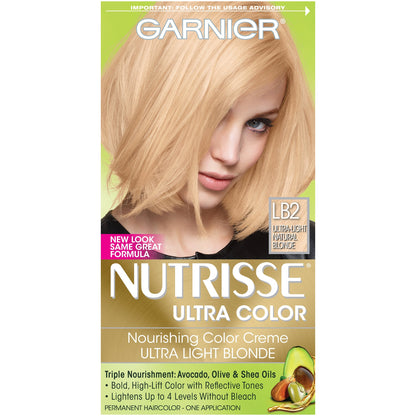 Garnier Nutrisse Ultra Color Nourishing Hair Color Creme, LB2 Ultra Light Natural Blonde (Packaging May Vary)