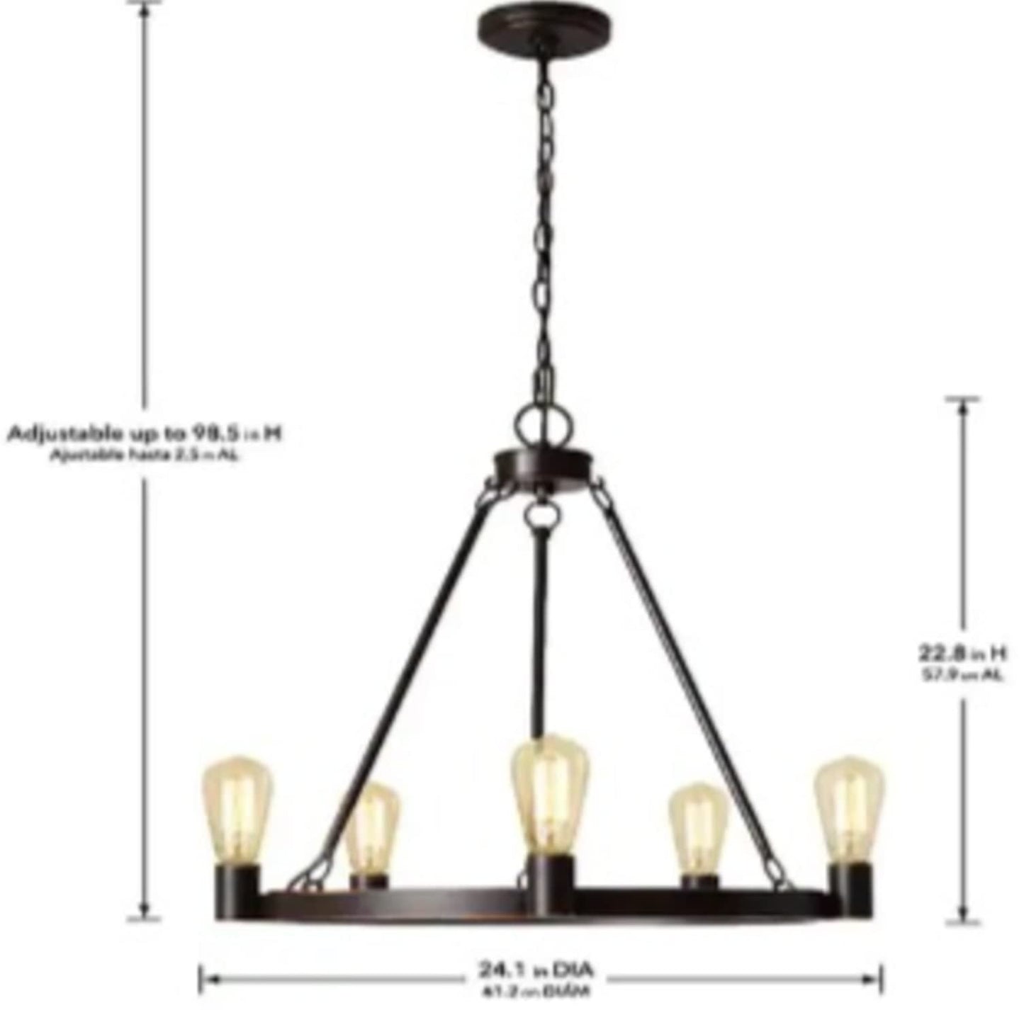 Moreland 5-Light Traditional Oil-Rubbed Bronze Hanging Wagon Wheel Candlestick Chandelier