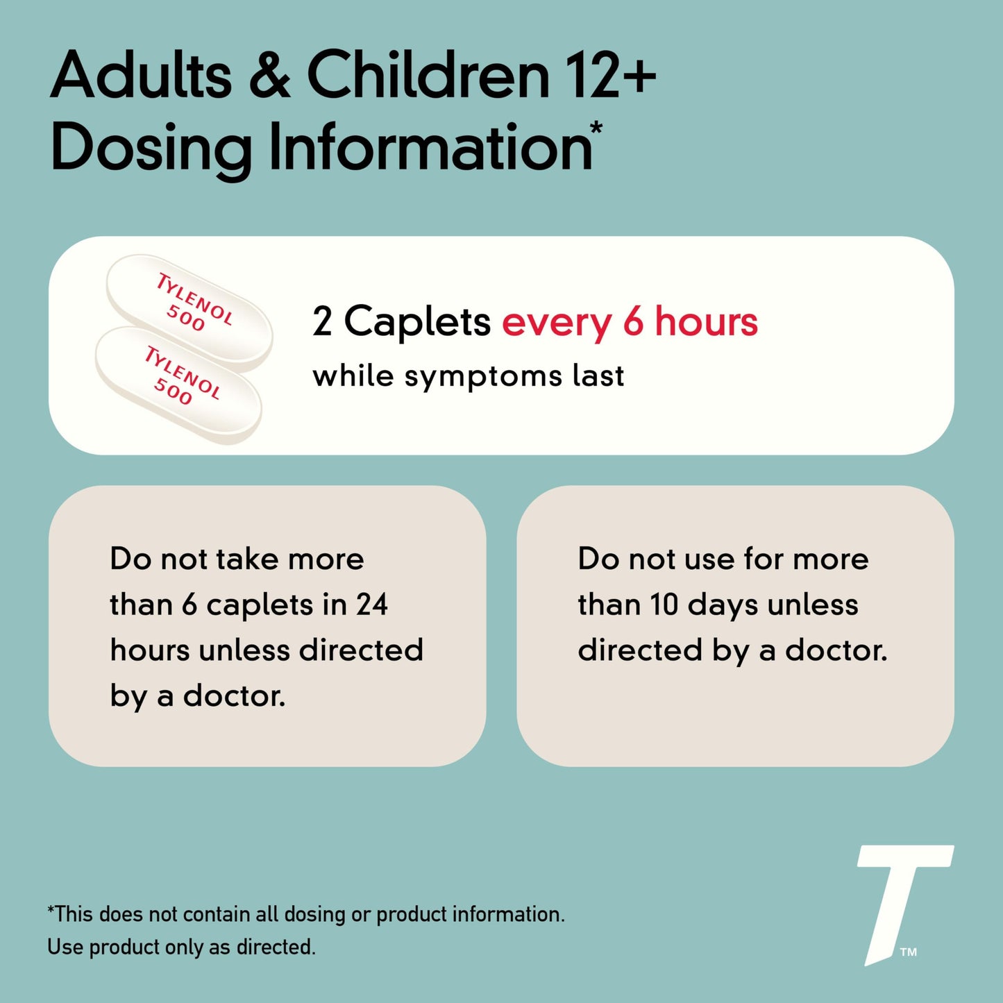 Tylenol Extra Strength Pain Reliever and Fever Reducer Caplets, 500 mg Acetaminophen Pain Relief Pills for Headache, Backache