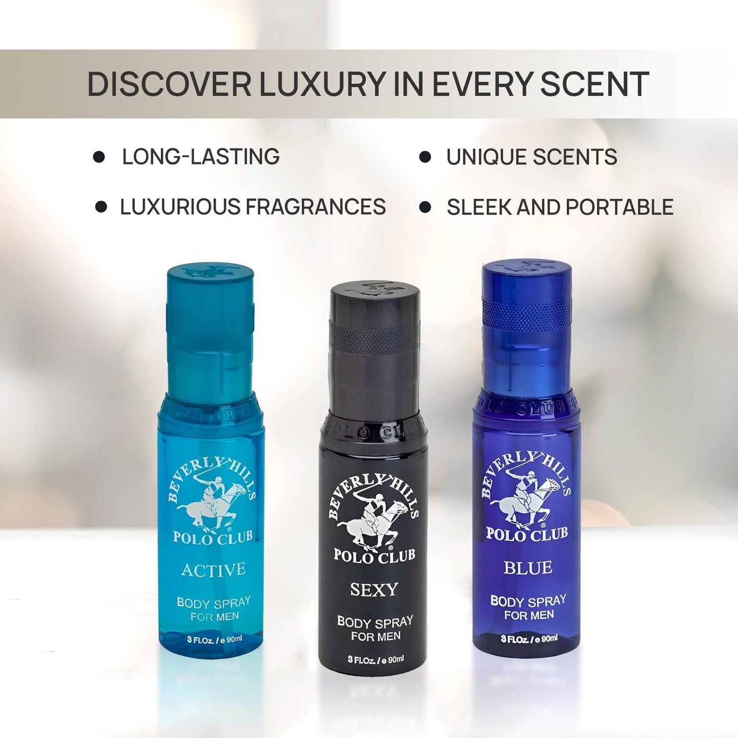 Beverly Hills Polo Club Men's Body Spray Collection Gift Set Featuring Luxury Designer Cologne Scents for Long Lasting Freshness BHPC 3 oz 3 Count