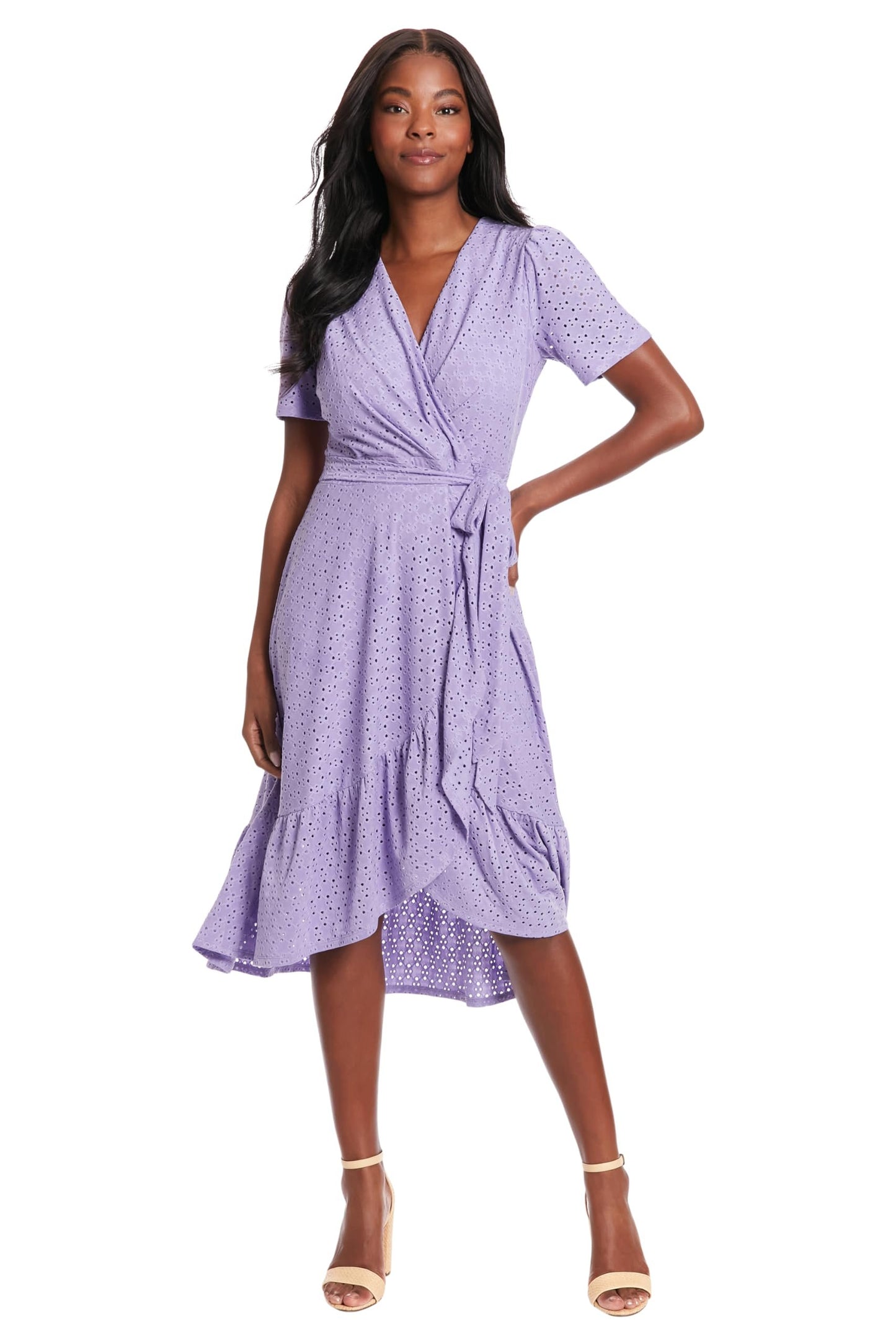 London Times Women's Short Sleeve Ruffle Wrap Dress