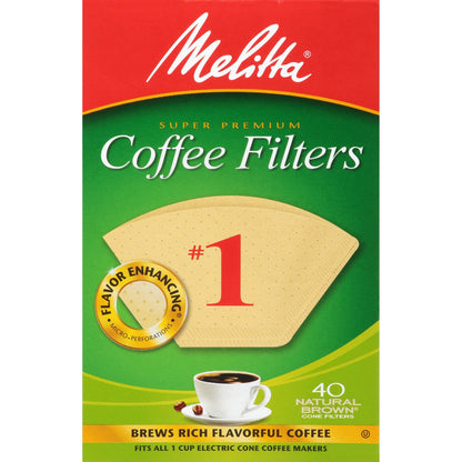 Melitta #1 Cone Coffee Filters, Natural Brown, 40 Count