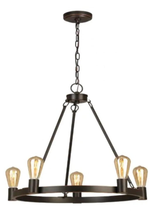 Moreland 5-Light Traditional Oil-Rubbed Bronze Hanging Wagon Wheel Candlestick Chandelier