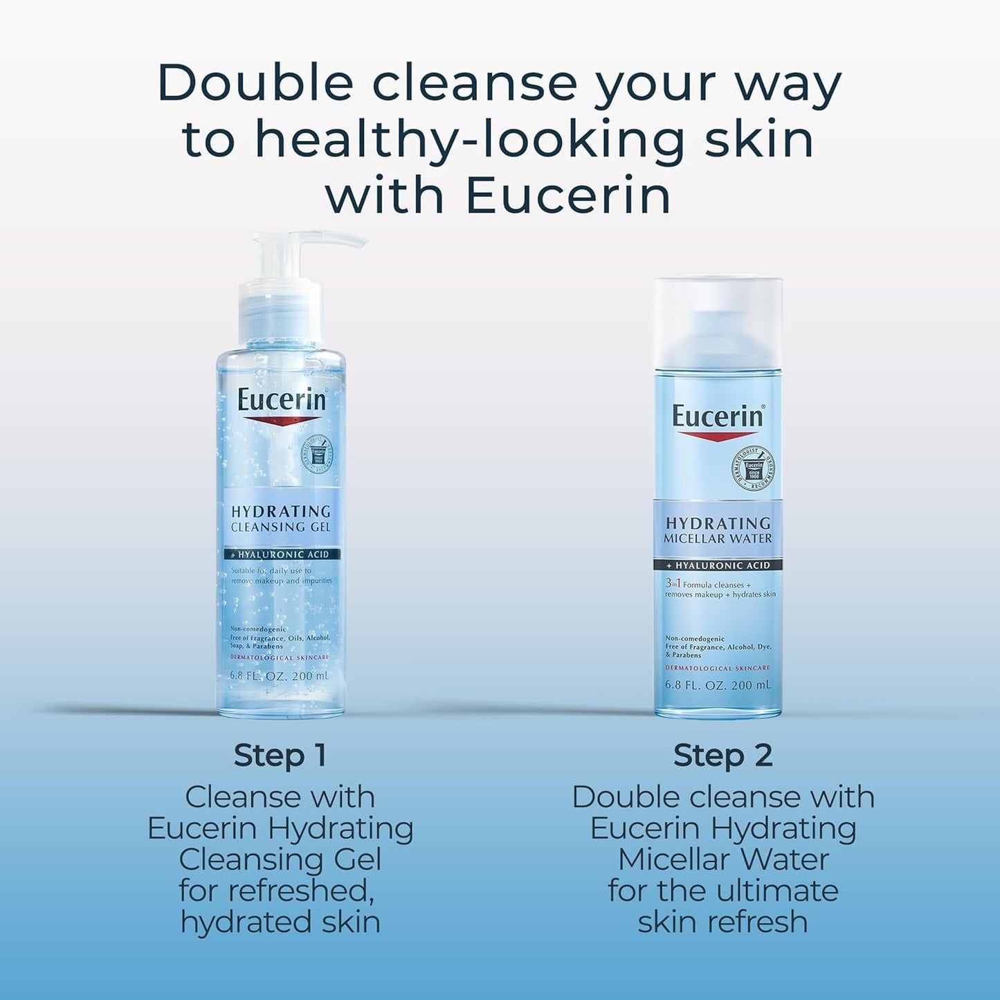 Eucerin Hydrating 3-in-1 Micellar Water, Formulated with Hyaluronic Acid, 6.8 Fl Oz Bottle