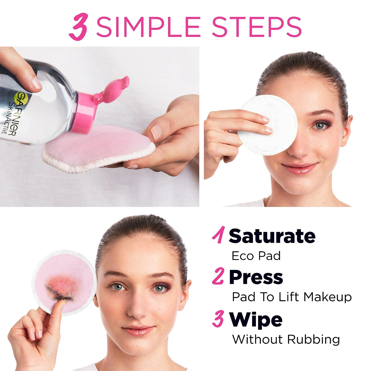 Garnier SkinActive Micellar Cleansing Eco Pads, Reusable, 3 Ultra-soft Microfiber Pads, 1 Count (Packaging May Vary)