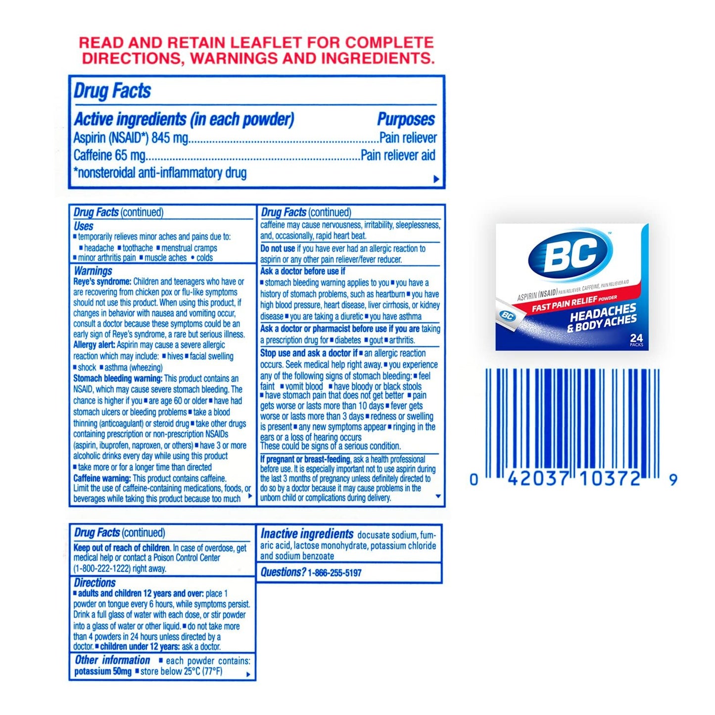 BC Headaches Formula Pain Reliever Powders - 24ct, Pack of 2