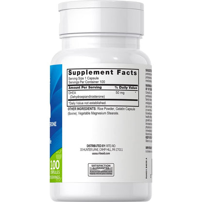 Rite Aid DHEA Capsules 50mg, 100 Count, for Hormone Balance, Immune & Cardiovascular Health and Anti-Aging, Promotes Healthy Mood & Well-Being