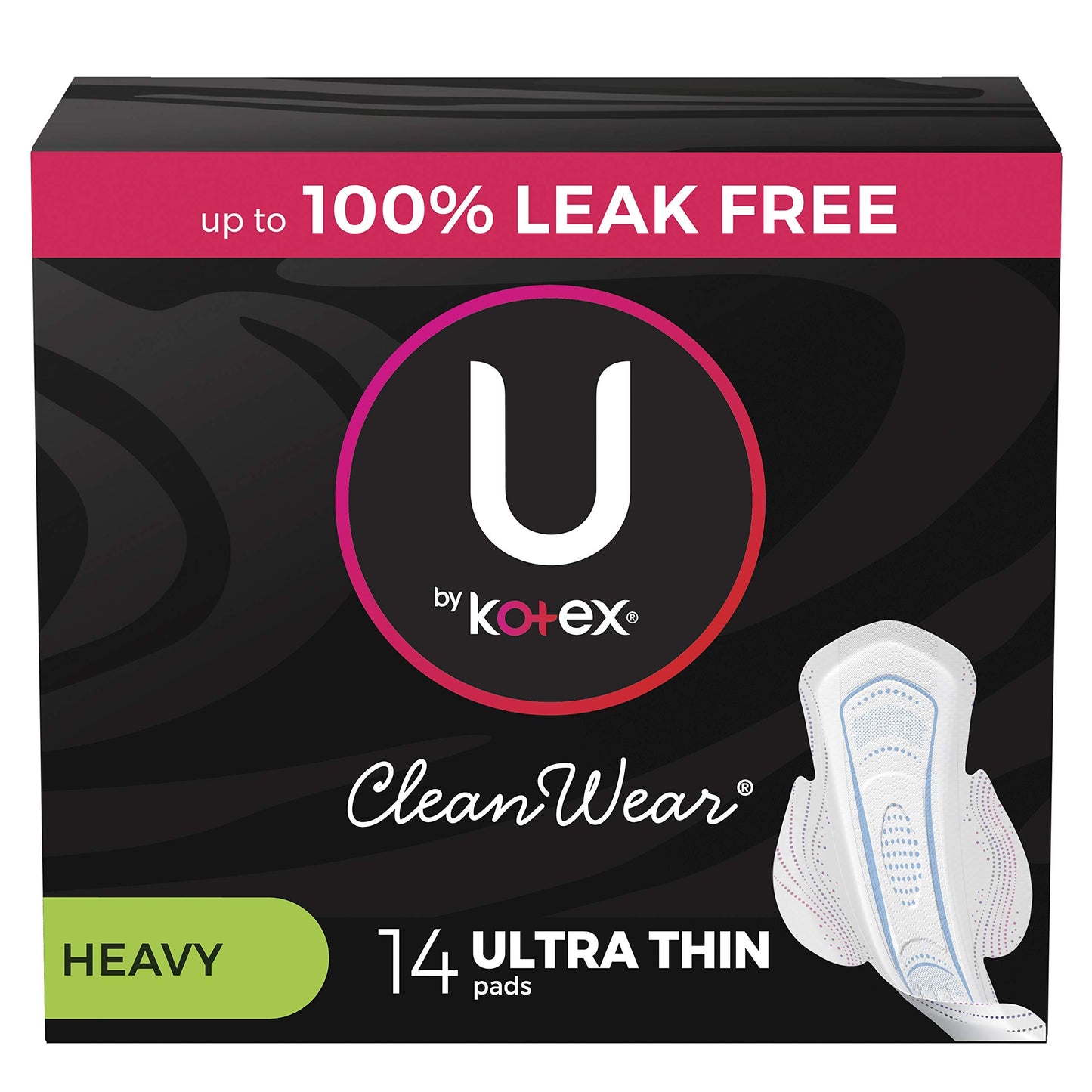 U by Kotex CleanWear Ultra Thin Pads with Wings, Heavy Absorbency - 14 ct
