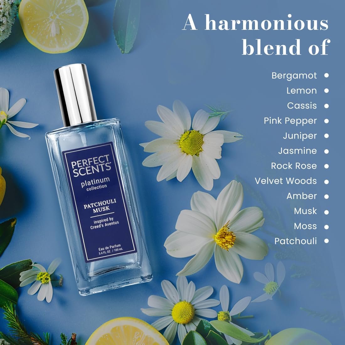 Perfect Scents Fragrances | Inspired by Creed’s Aventus | Platinum Collection | Patchouli Musk | Men’s Eau de Parfum | CLEAN, Vegan, Paraben & Phthalate Free | Never Tested on Animals | 3.4 Fl Oz