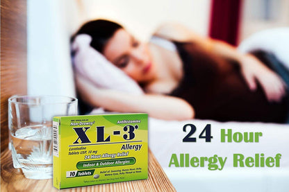 XL-3 Allergy Medicine | 24 Hour Relief from Seasonal Allergies, Non-Drowsy Allergy Medicine Relief from Sneezing, Runny Nose, or Itchy Eyes, Nose, and Throat; 10 Tablets