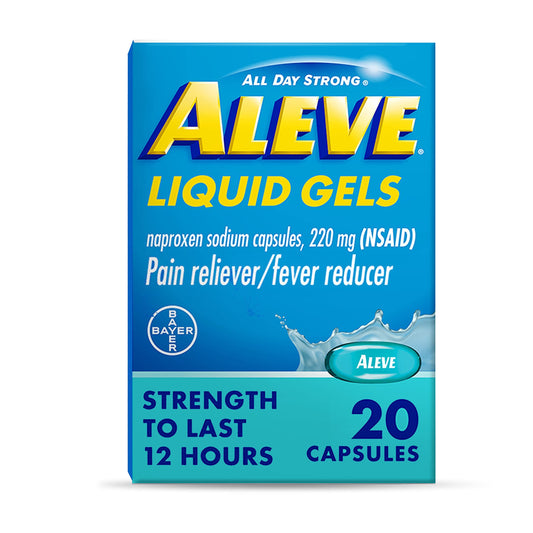 Aleve Pain Reliever & Fever Reducer Liquid Gels, Naproxen Sodium, Pain Relief, 20 Count
