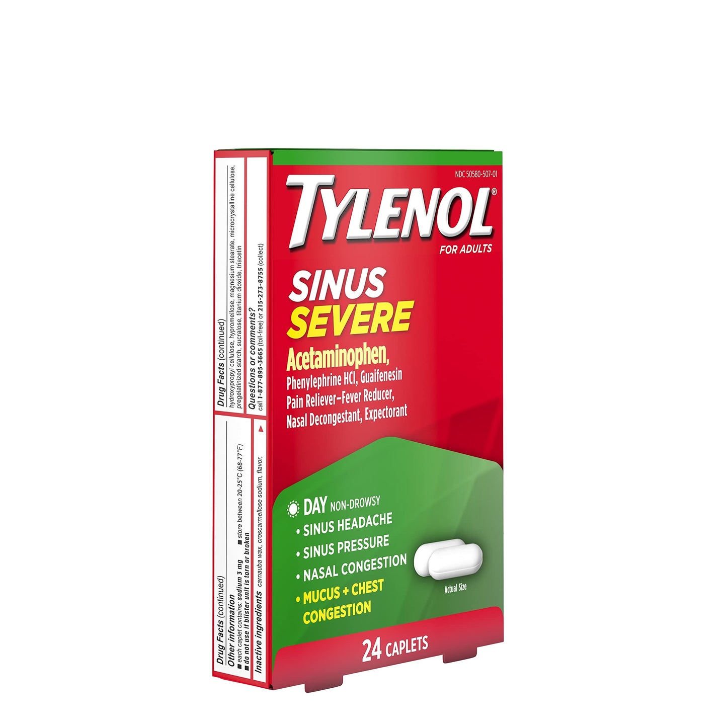 Tylenol Sinus Severe Daytime Caplets with Acetaminophen, Guaifenesin & Phenylephrine HCl, 24 ct