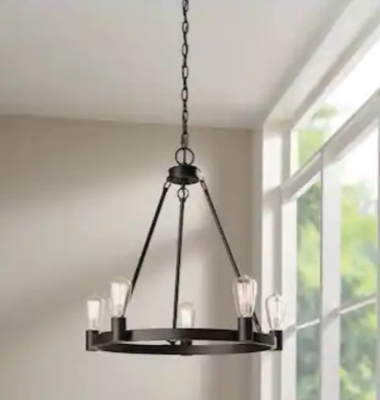 Moreland 5-Light Traditional Oil-Rubbed Bronze Hanging Wagon Wheel Candlestick Chandelier