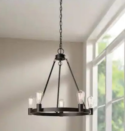 Moreland 5-Light Traditional Oil-Rubbed Bronze Hanging Wagon Wheel Candlestick Chandelier