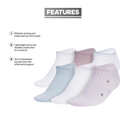 adidas Women's Classic Superlite Low-Profile No Show Socks (6-Pair) with Arch Compression for Non-Slip Fit and Breathable Comfort