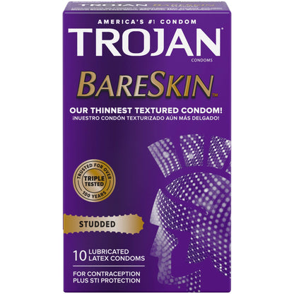 Trojan Studded Bareskin Lubricated Condoms - 10 Count