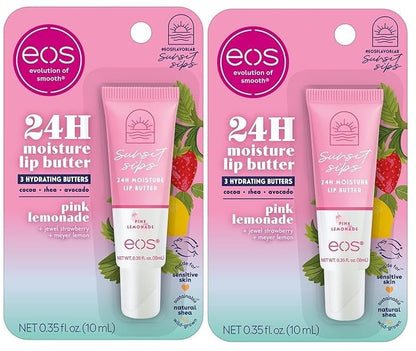 eos Sunset Sips Lip Butter Tube- Pink Lemonade, 24-Hour Moisture, Overnight Lip Mask, Lip Care Products, 0.35 fl oz, (Pack of 2)