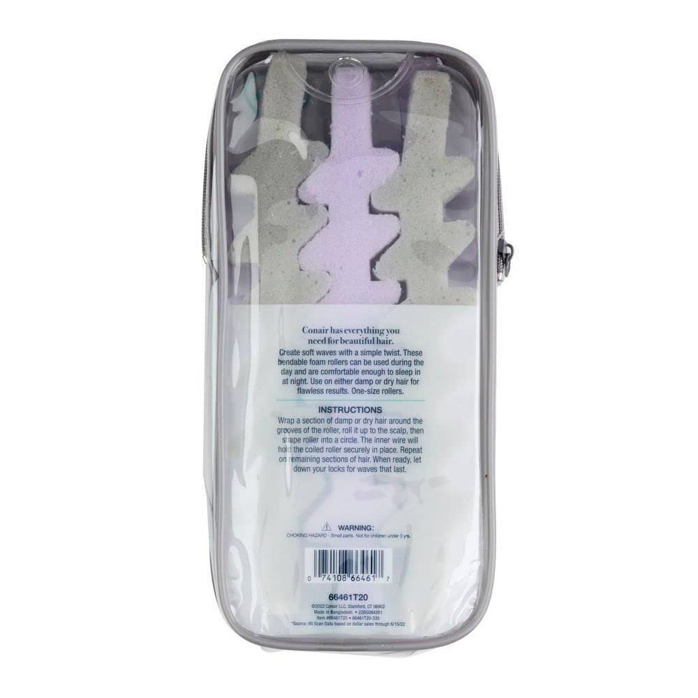 Conair Heatless Z-Shaped ZigZag Foam Hair Rollers, Assorted Colors, 6-Pieces