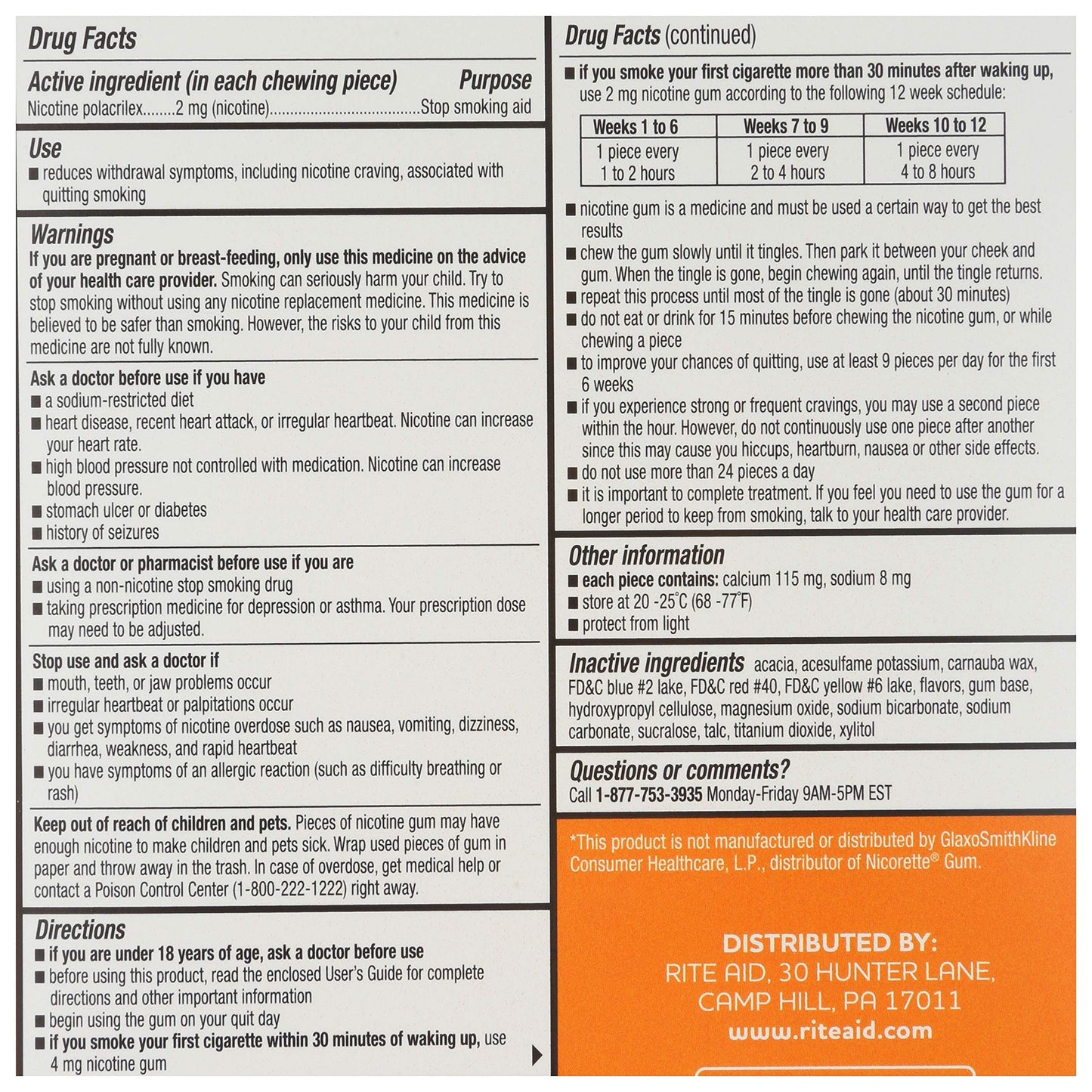 Rite Aid Nicotine Gum, 2mg, Fruit Flavor - 100 Pieces | Quit Smoking Aid | Nicotine Replacement Gum | Stop Smoking Aids That Work | Chewing Gum Packs to Help You Quit Smoking | Coated Nicotine Gum 2mg