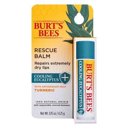 Burt Bees 100 percent Natural Origin Rescue Lip Balm with Antioxidant-Rich Turmeric Promotes Healing of Extremely Dry Lips Cooling Eucalyptus Bundle Tubes ounce 6