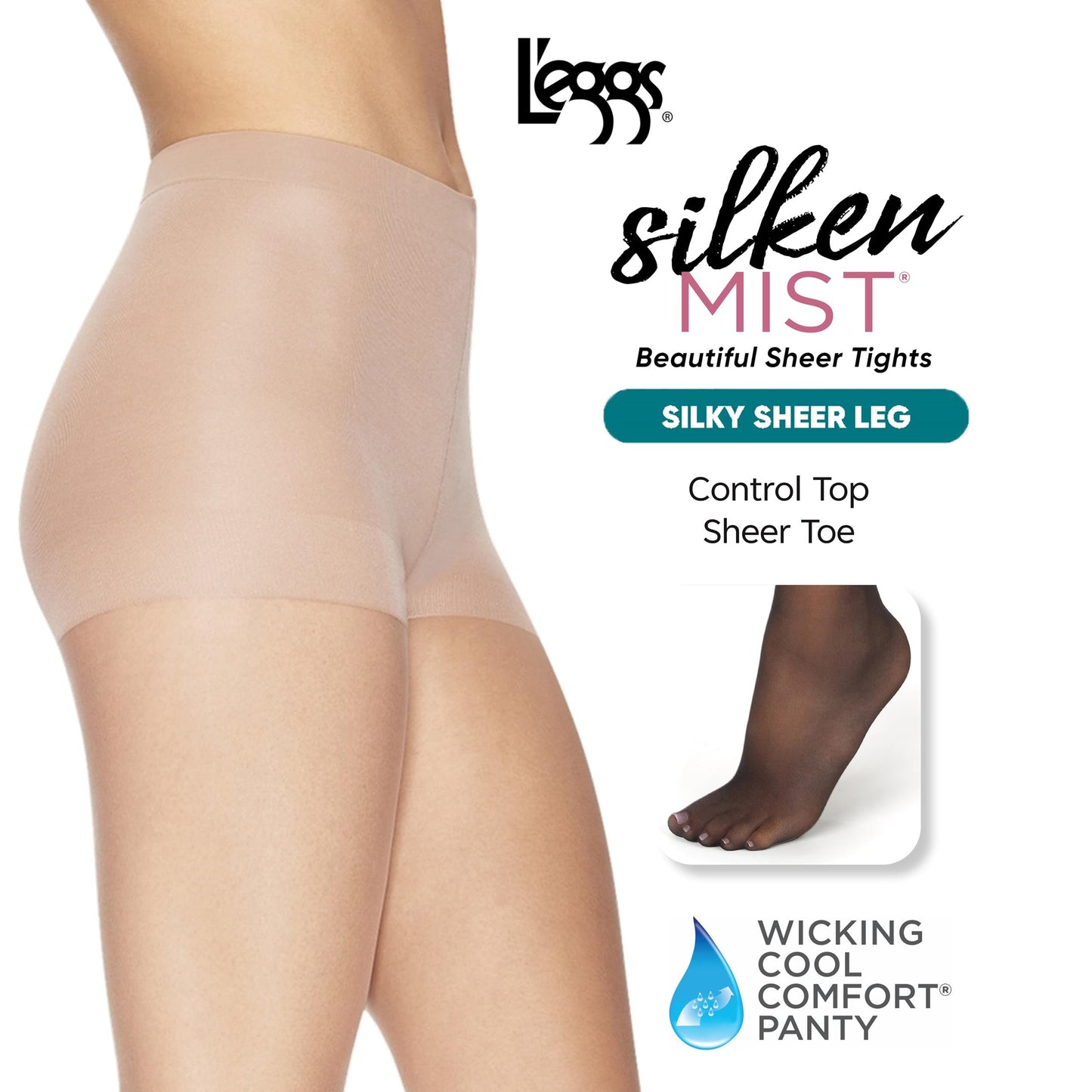 L'eggs Silken Mist Silky Sheer Women's Tights, Control Top, Sheer Toe