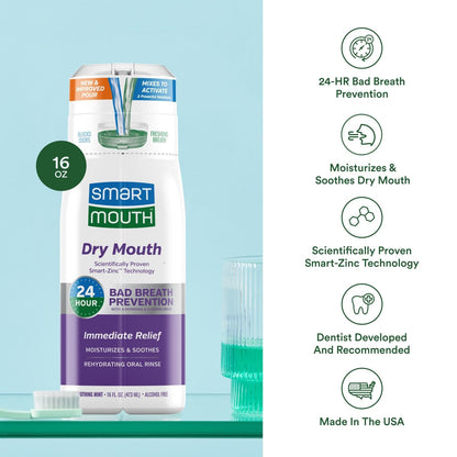 SmartMouth Activated Dry Mouth Mouthwash, Dry Mouth and Bad Breath Relief, Mint, 16 fl oz, 1 Pack