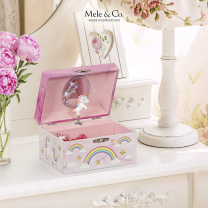 Mele & Co. Since 1912 Skylar Original Twirling Unicorn Rainbow Ballerina Dancer Pink Painted Musical First Jewelry Box for Girls