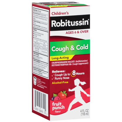 Robitussin Children's Cough & Cold Long-Acting Liquid Fruit Punch 4 oz (Pack of 2)