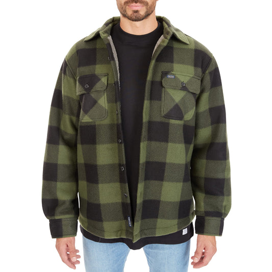 Smith's Workwear Men's Sherpa-Lined Plaid Fleece Shirt Jacket