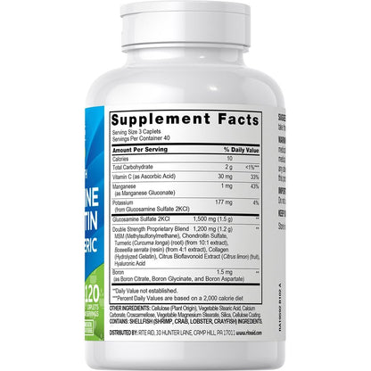 Rite Aid Glucosamine Hydrochloride Caplet - Joint Support Supplement, Antioxidant Properties, Helps with Inflammatory Response, Occasional Discomfort Relief for Back, Knees & Hands