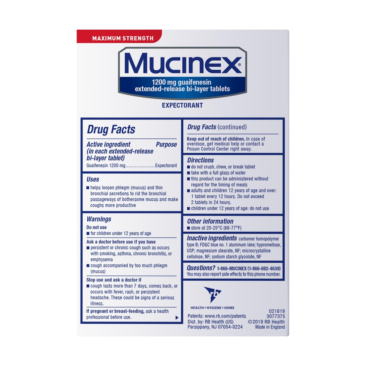 Chest Congestion, Mucinex Maximum Strength 12 Hour Release Tablets, 14ct, 1200 mg Guaifenesin with Extended Relief of Chest Congestion Caused by Excess Mucus, Thins and loosens Mucus