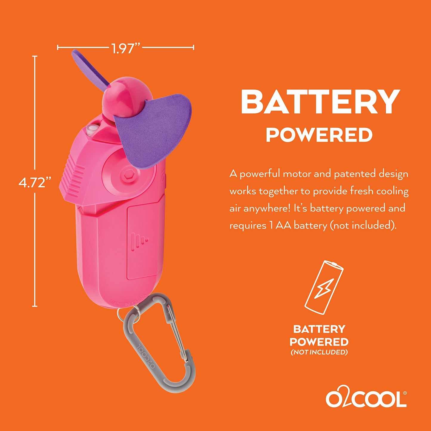 O2COOL Personal Mini Misting Fan - Portable Battery Operated Handheld Cooling Accessory with Fine Mist Spray for Outdoor, Beach, Camping - Convenient Carabiner Clip for Easy Travel