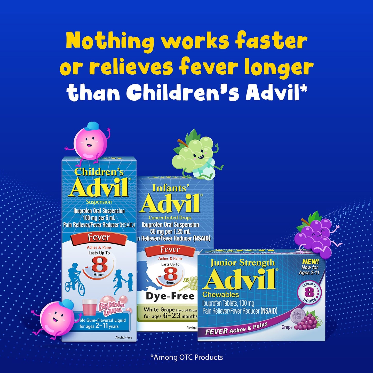 Advil Junior Strength Chewable Ibuprofen Pain Reliever and Fever Reducer, Children's Ibuprofen for Pain Relief, Grape - 24 Tablets