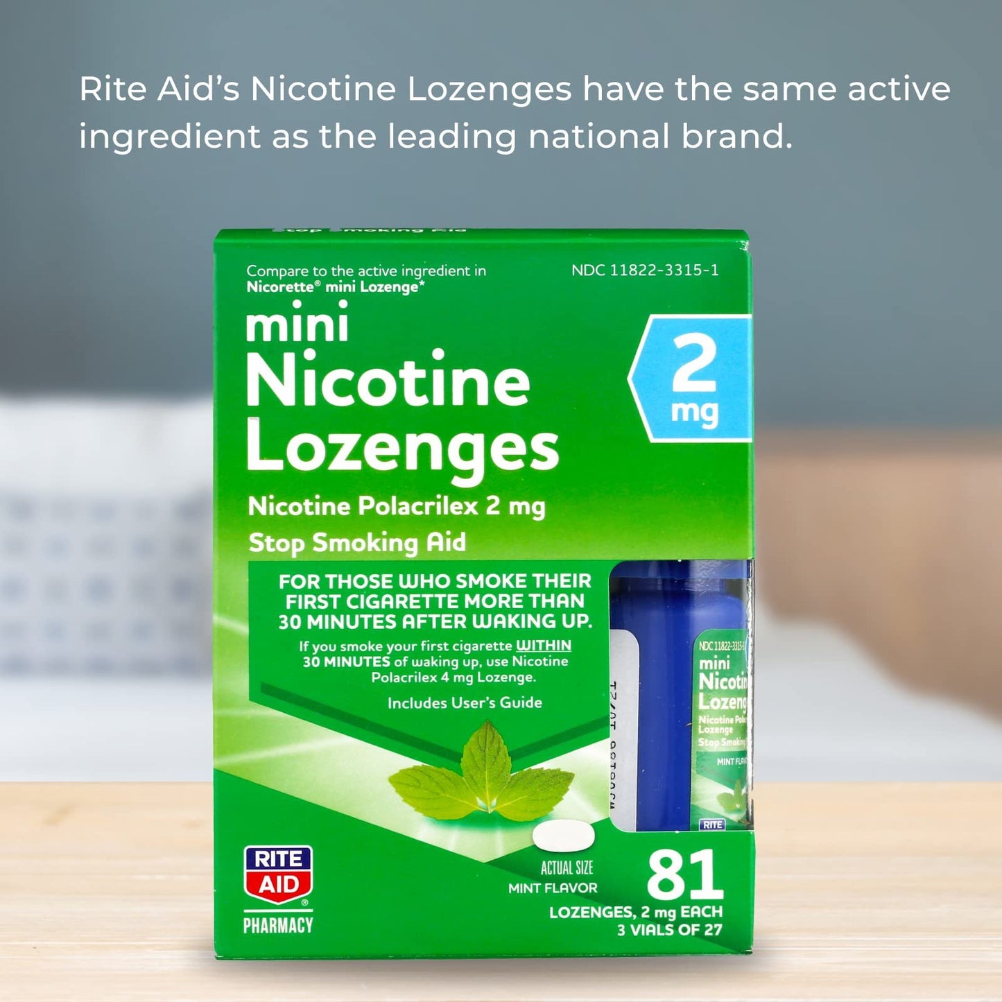 Rite Aid Nicotine Lozenges, 2mg - 81 Lozenges, Mint Flavor, Sugar Free Quit Smoking Products, Stop Smoking Aids That Work, Quit Smoking Aid
