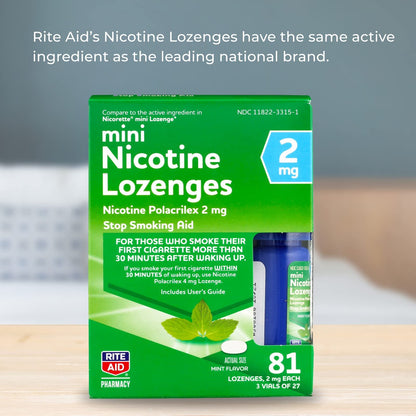 Rite Aid Nicotine Lozenges, 2mg - 81 Lozenges, Mint Flavor, Sugar Free Quit Smoking Products, Stop Smoking Aids That Work, Quit Smoking Aid