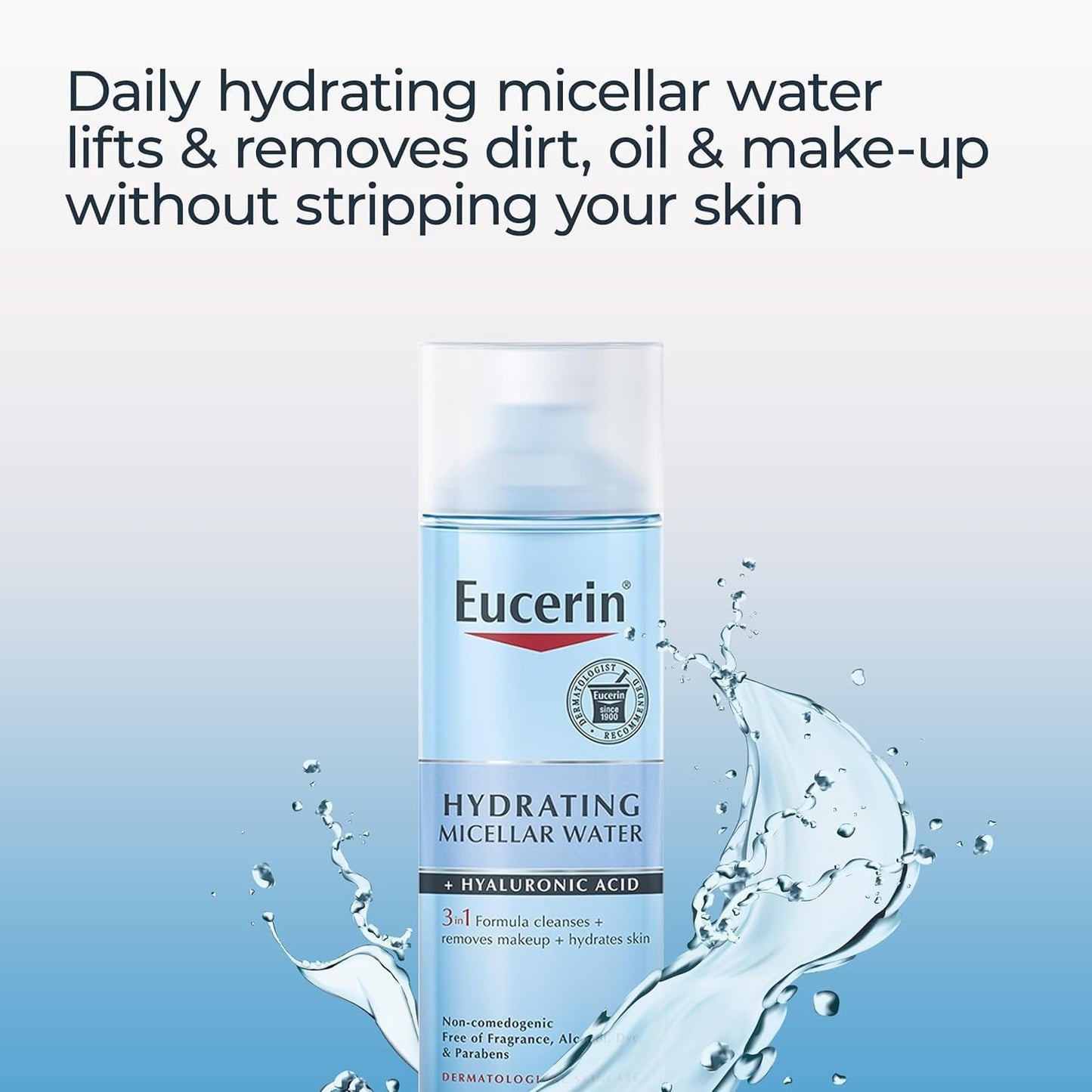 Eucerin Hydrating 3-in-1 Micellar Water, Formulated with Hyaluronic Acid, 6.8 Fl Oz Bottle