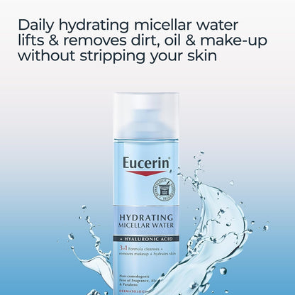 Eucerin Hydrating 3-in-1 Micellar Water, Formulated with Hyaluronic Acid, 6.8 Fl Oz Bottle