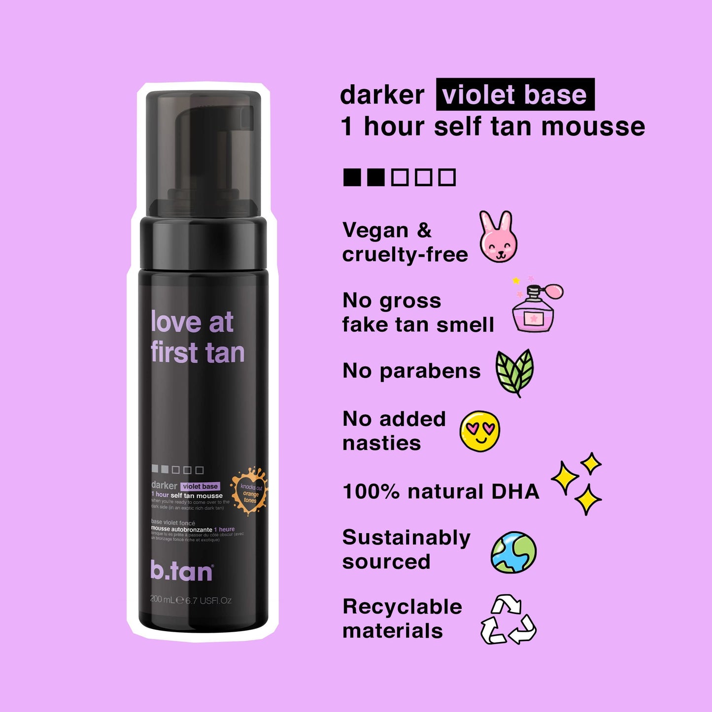 b.tan Self Tanner Singles | Fast, 1 Hour Sunless Tanner Mousse, No Fake Tan Smell, No Added Nasties, Vegan & Cruelty Free