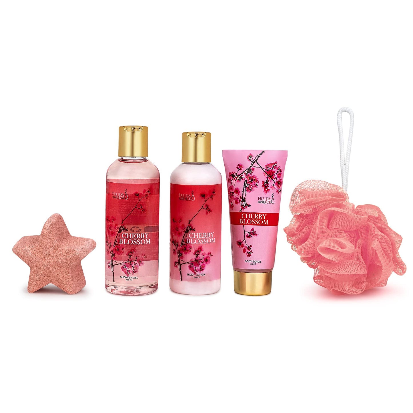 Freida & Joe Fragrance Bath & Body Collection Gift Box, Includes Shower Gel, Body Lotion, Body Scrub, Bath Bomb & Sponge