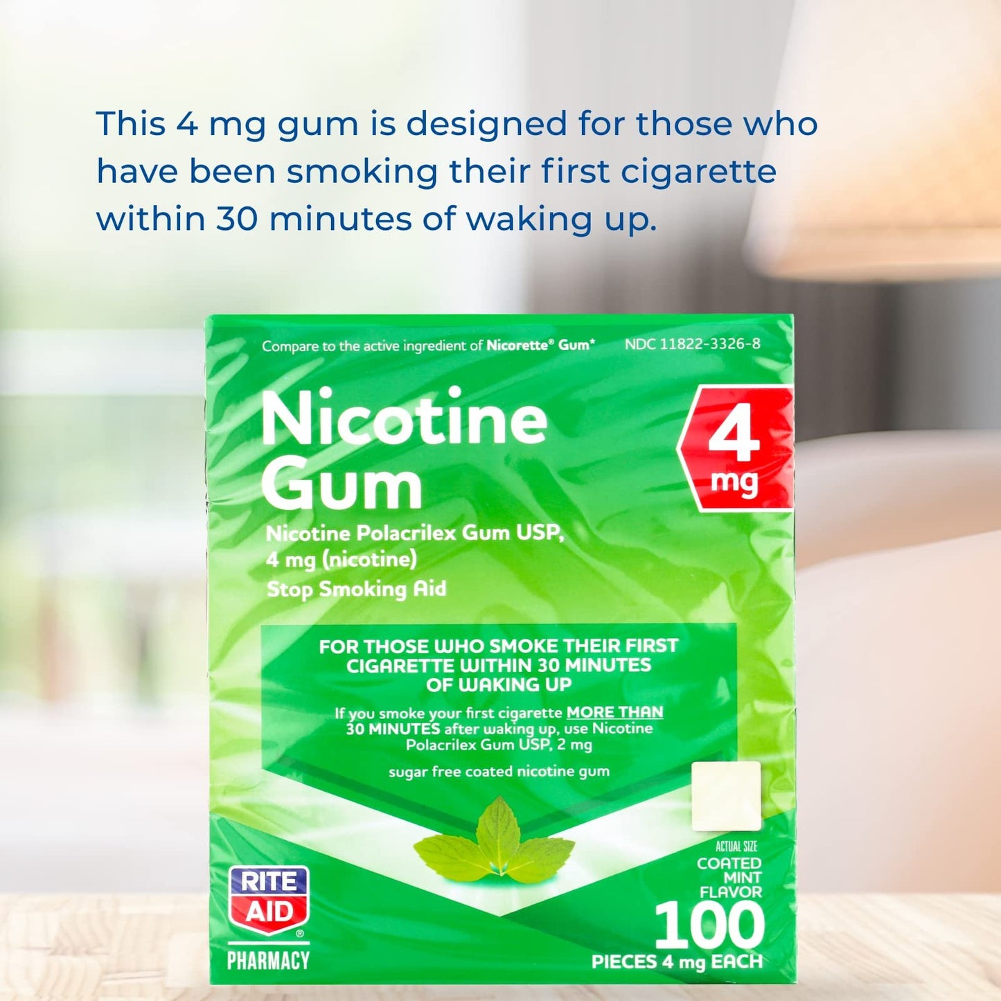 Rite Aid Nicotine Gum, Cool Mint Flavor, 4 mg - 100 Count | Quit Smoking Aid | Nicotine Replacement Gum | Stop Smoking Aids That Work | Chewing Gum to Help You Quit Smoking | Coated Nicotine Gum
