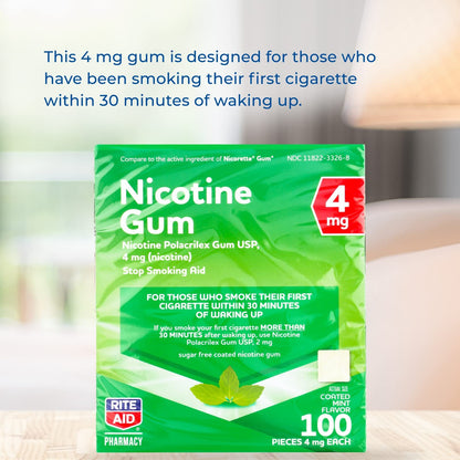 Rite Aid Nicotine Gum, Cool Mint Flavor, 4 mg - 100 Count | Quit Smoking Aid | Nicotine Replacement Gum | Stop Smoking Aids That Work | Chewing Gum to Help You Quit Smoking | Coated Nicotine Gum