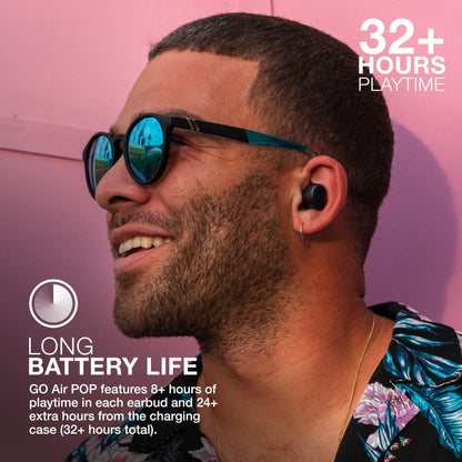 JLab Go Air Pop True Wireless Earbuds, in Ear Headphones, Bluetooth Earphones, Ear Buds with 32H Playtime, Bluetooth Earbuds with Microphone, USB Charging Case, Dual Connect, EQ3 Sound