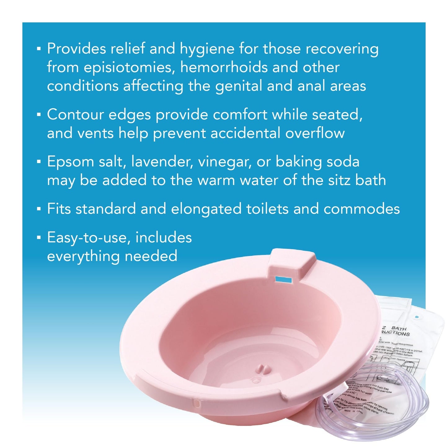 Carex Health Brands Sitz Bath, Over-the-Toilet Perineal Soaking Bath for Hemorrhoidal Relief, Ideal for Post-Episiotomy Patients, Pink, 3 Piece Set