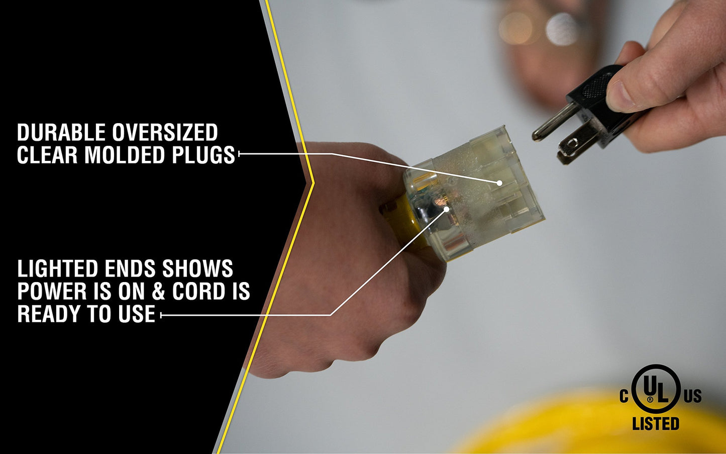 Yellow Jacket Extra Heavy Duty Extension Cord, 50Ft, 10 Gauge, 3 Conductor, Lighted End, STJW, Yellow, 2805