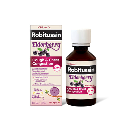 Robitussin Elderberry Cough + Chest Congestion DM Children's Cough Medicine, Chest Congestion Relief and Cough Syrup - 4 Fl Oz