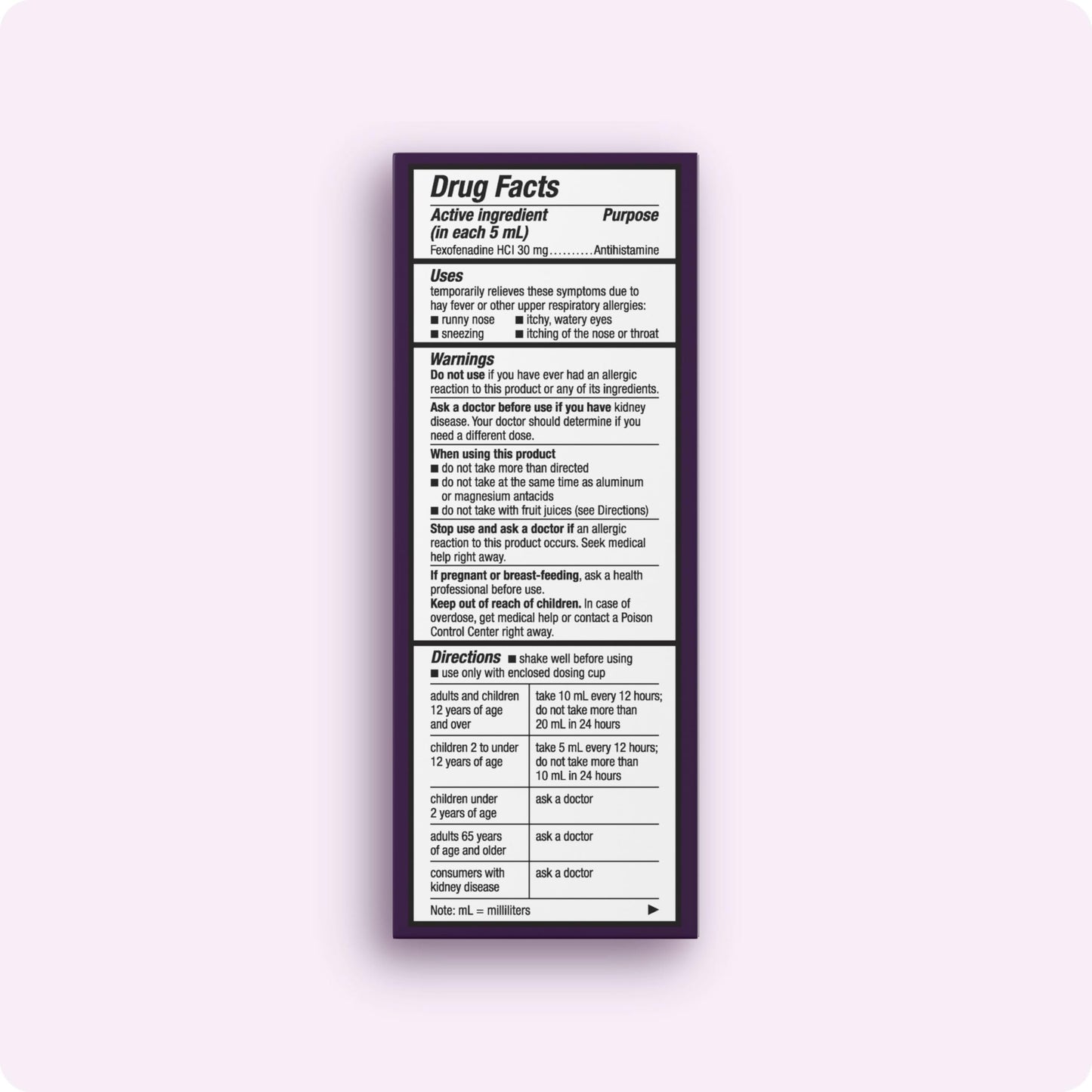 Allegra Children's 12HR Allergy Relief Non-drowsy Antihistamine Liquid, Berry Flavor, Alcohol-Free & Dye-Free