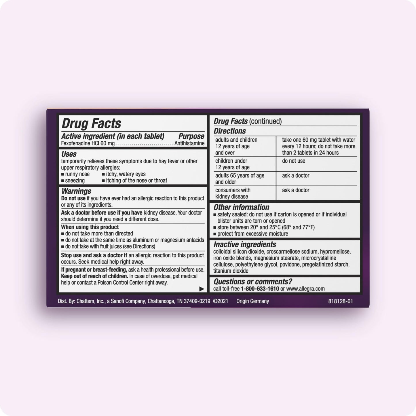 Allegra Adult Non-Drowsy Antihistamine Tablets for 12-Hour Allergy Relief, 60 mg, 24 Count