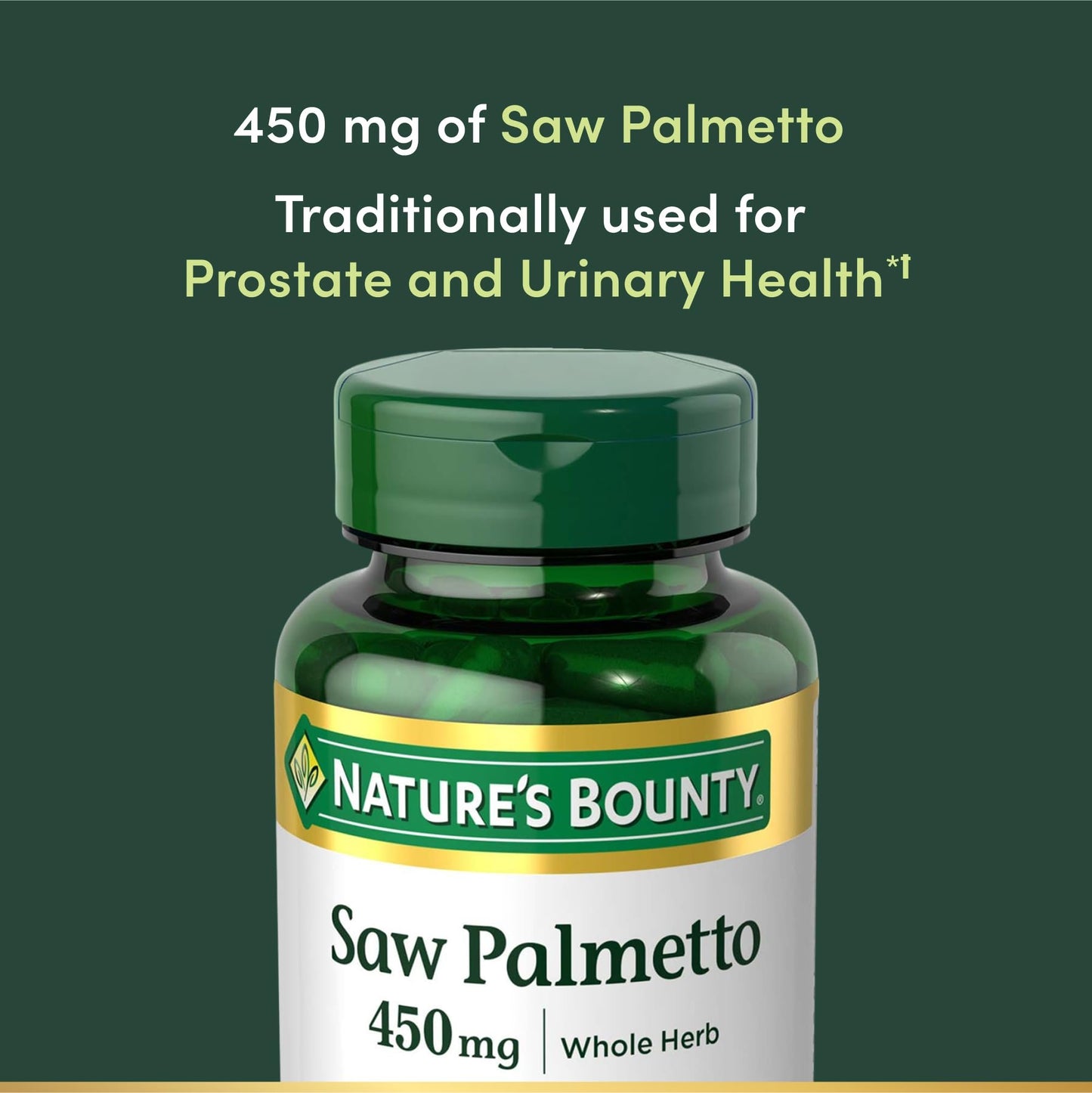 Nature's Bounty Saw Palmetto, Herbal Health Supplement, Prostate and Urinary Health, 450 mg, 100 Capsules