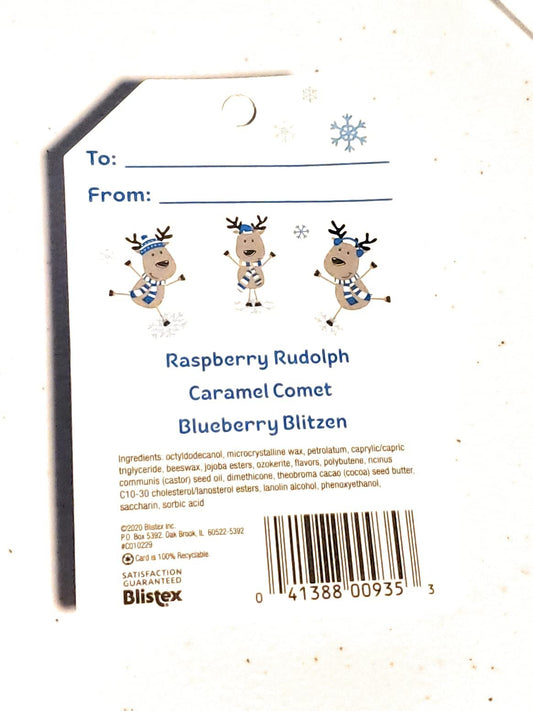 Blistex Lip Moisturizer Holiday Collection - Raspberry Rudolph, Caramel Comet, Blueberry Blitzen 0.15 oz (Pack of 1)